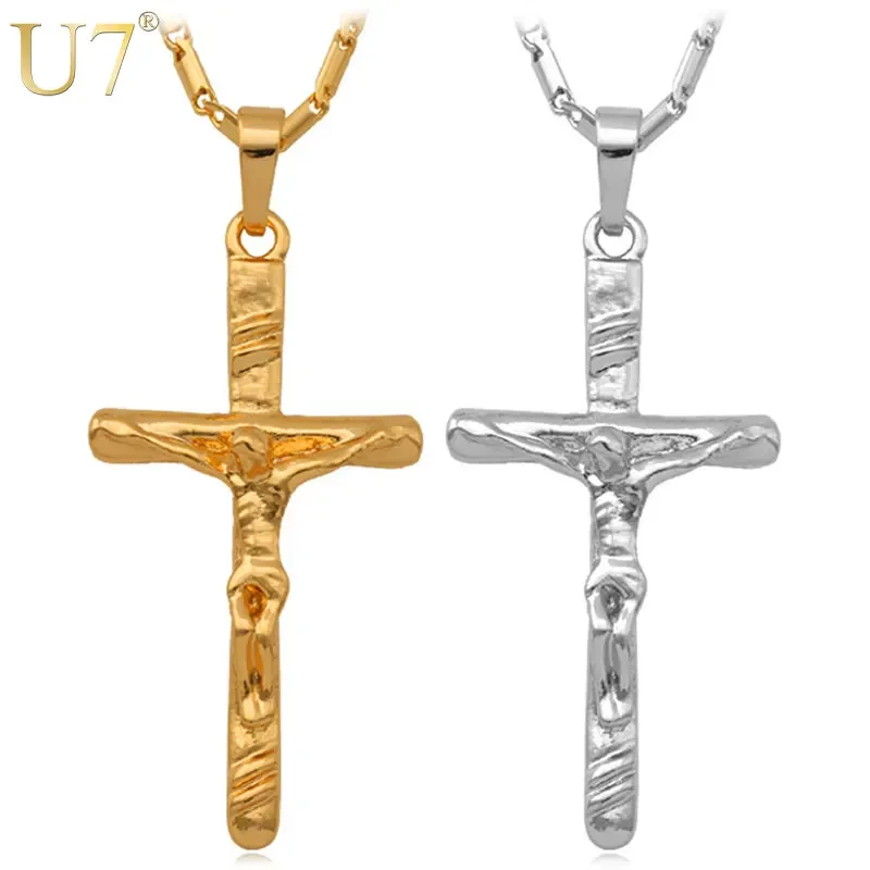 U7 Jesus Cross Goddess Necklace & Pendant Women Christmas Gifts Silver Color Catholic Christian Jewelry QC24