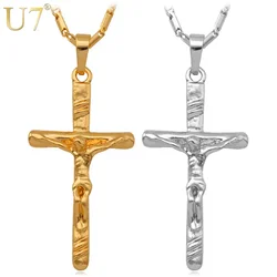 U7 Jesus Cross Goddess Necklace & Pendant Women Christmas Gifts Silver Color Catholic Christian Jewelry QC24