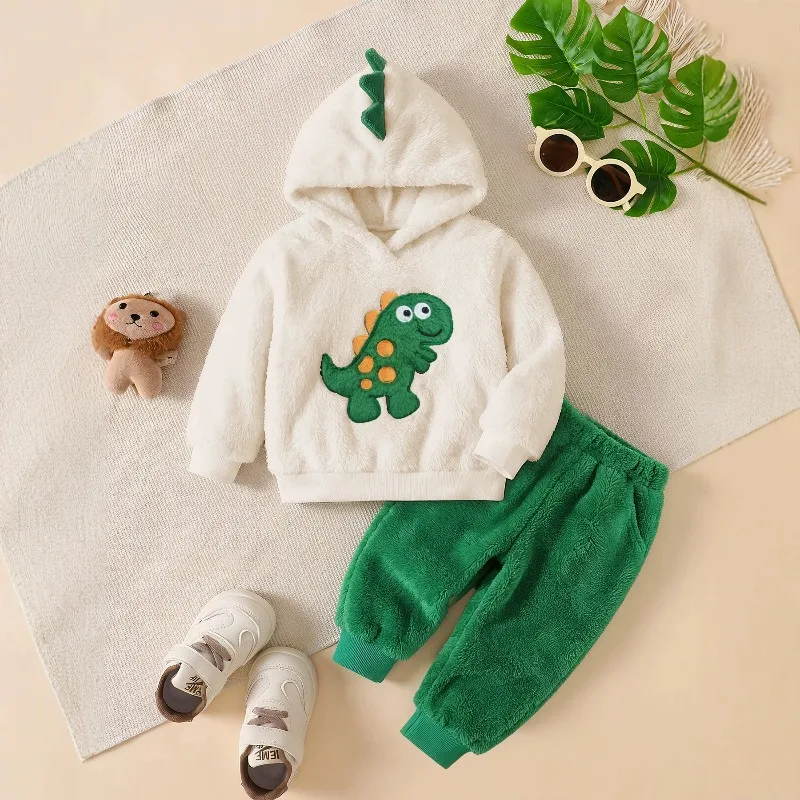 Halloween Baby Clothes Dragon Fire  Print Baby Romper Hooded Fleece Top Pants Set Toddler Boy Winter Clothes Cartoon  Newborn