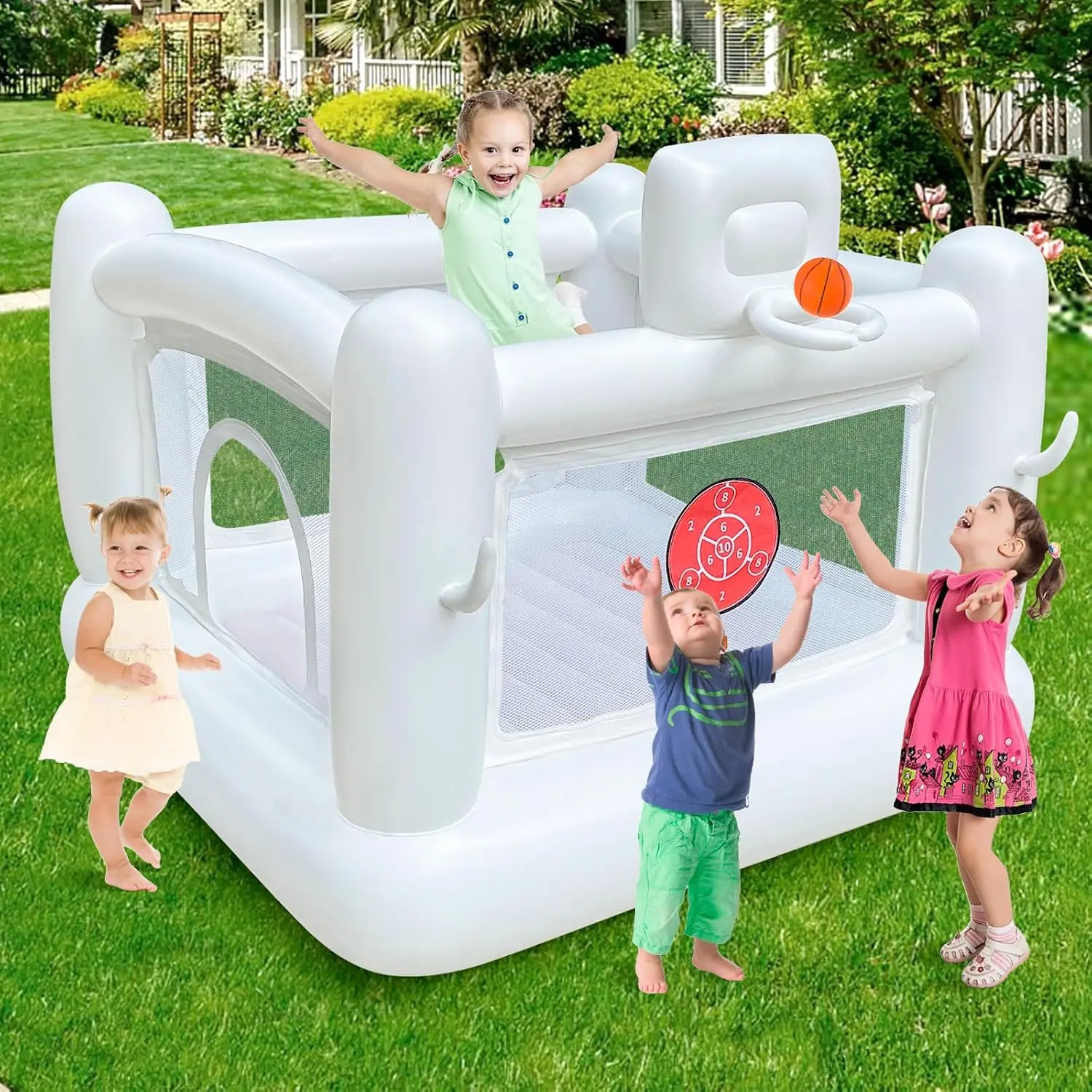 White Bounce House with Pump Kids Ball Pit Bounce House for Kids 3-6 Birthday Indoor or Outdoor Playhouse Customization