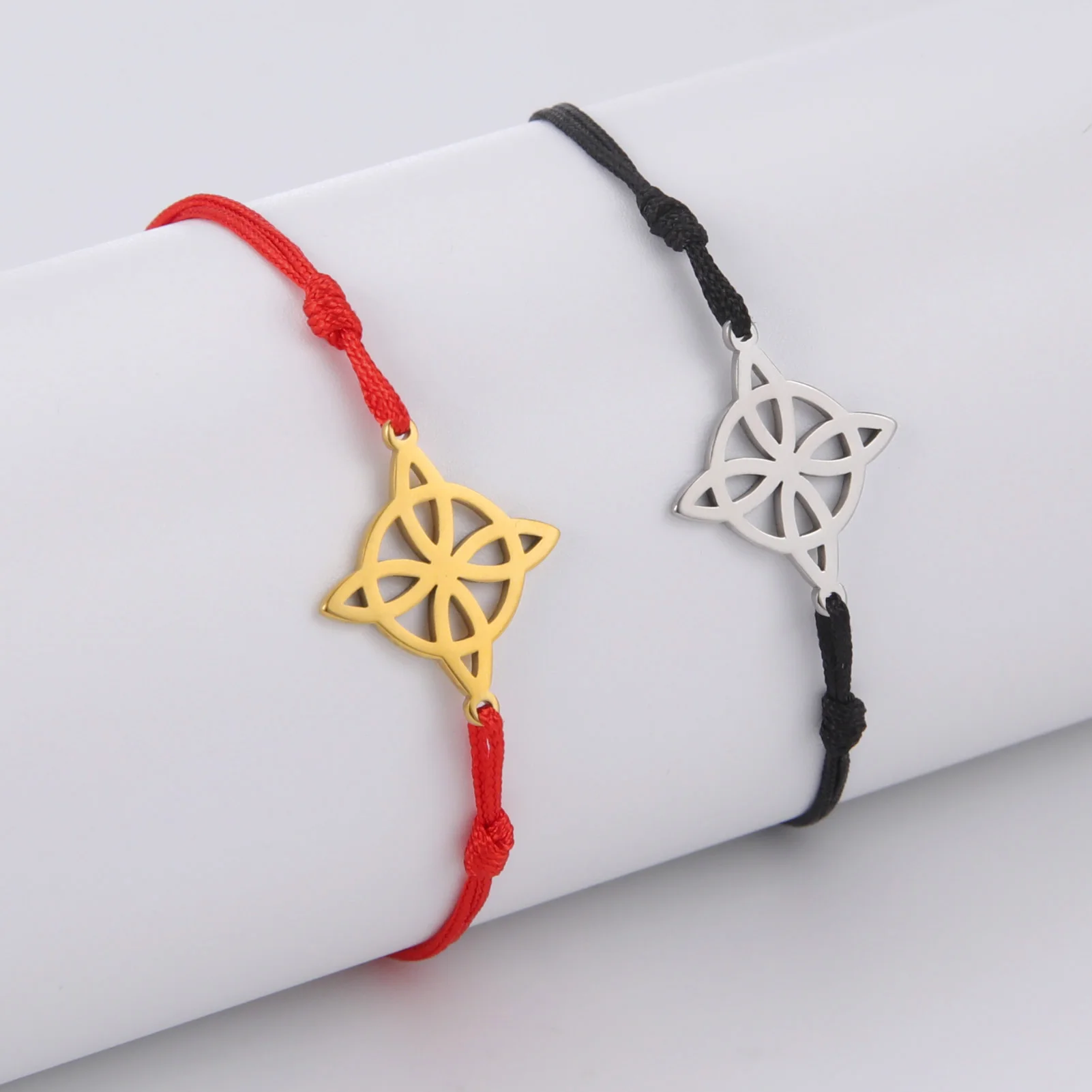 Stainless Steel Witch Knot Bracelet for Women Adjustable Cross Moon Star Lucky Red Rope String Bracelets Jewelry Christmas Gift