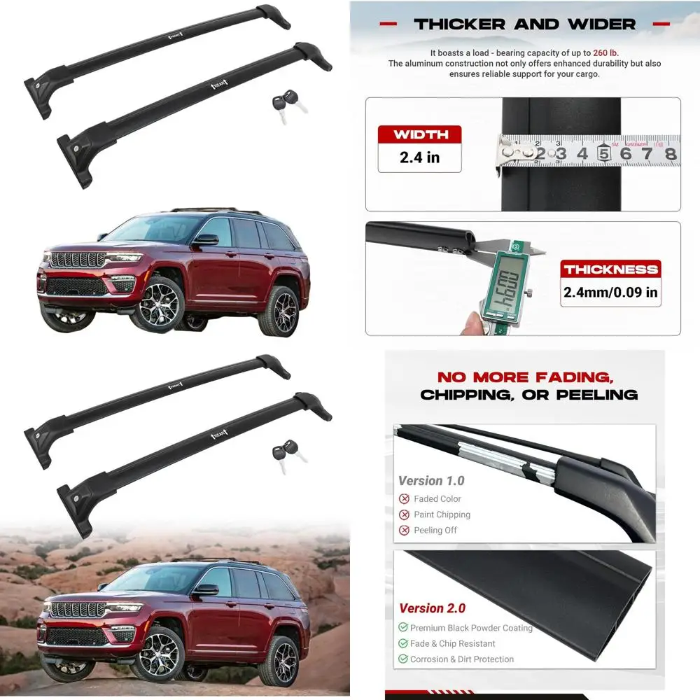 

Перекладина багажника на крышу Grand Cherokee L и WL: оборудование Stealth, вместимость 260 фунтов, алюминий, запираемый, с низким перетасом ветра 2021-2026 гг.