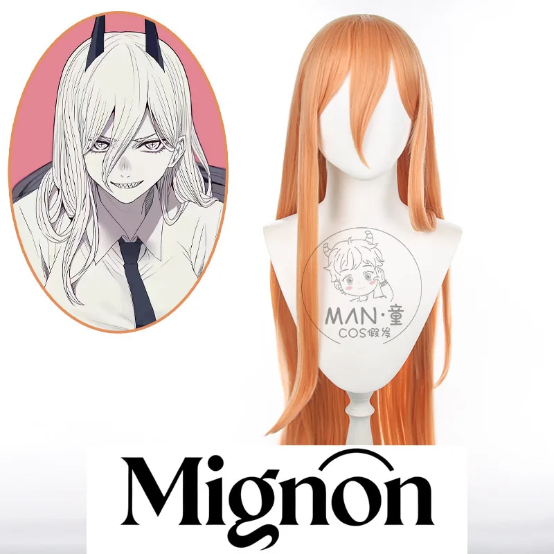 Peruka do cosplay Chainsaw Man Power, mocna, anime, długie włosy, kremowo-pomarańczowa, prezent na Halloween