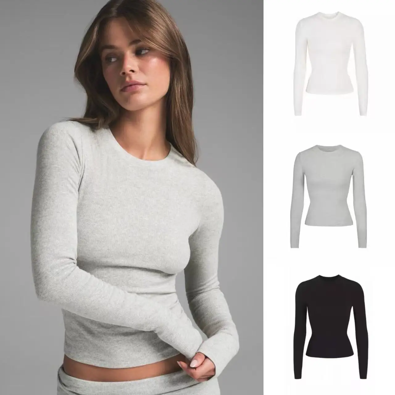 CAMISETA DE MANGA LARGA DE ALGODÓN ACANALADO KIM - Camiseta de manga larga acanalada