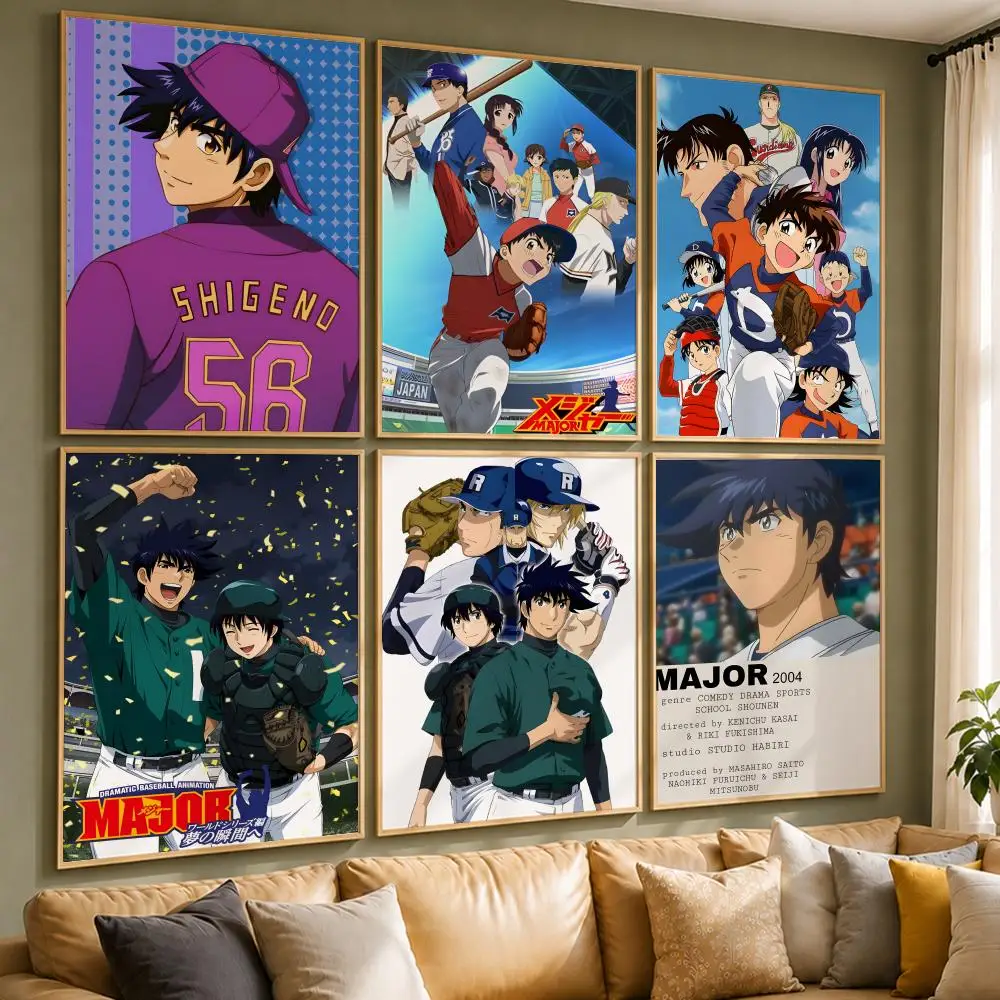 Sports Anime M-MajorS Poster Vintage Retro Anime Poster Stickers Peel and Stick Wall Art Home Decor