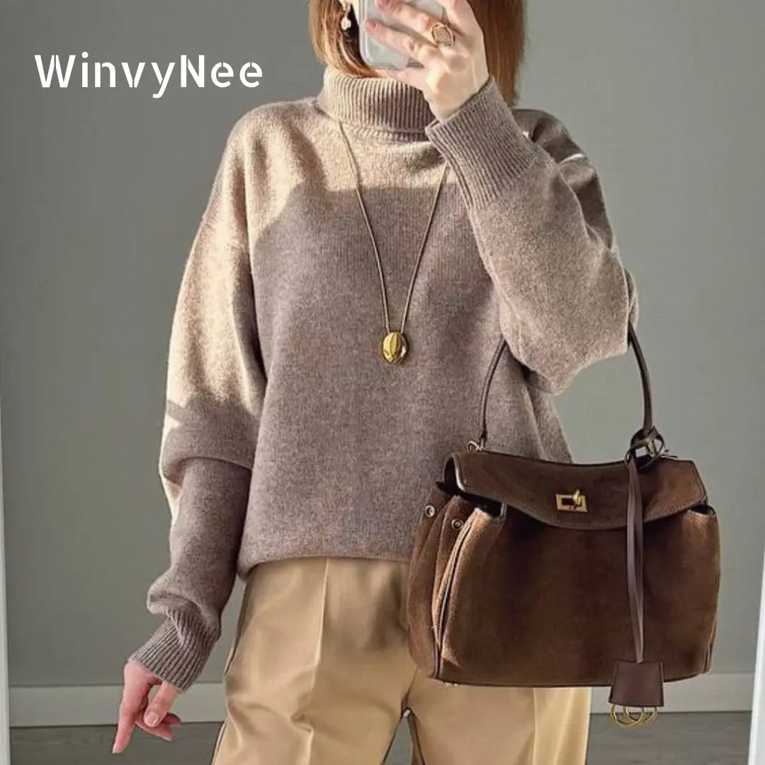 Women's Wool Turtleneck Sweater Casual Loose Fit