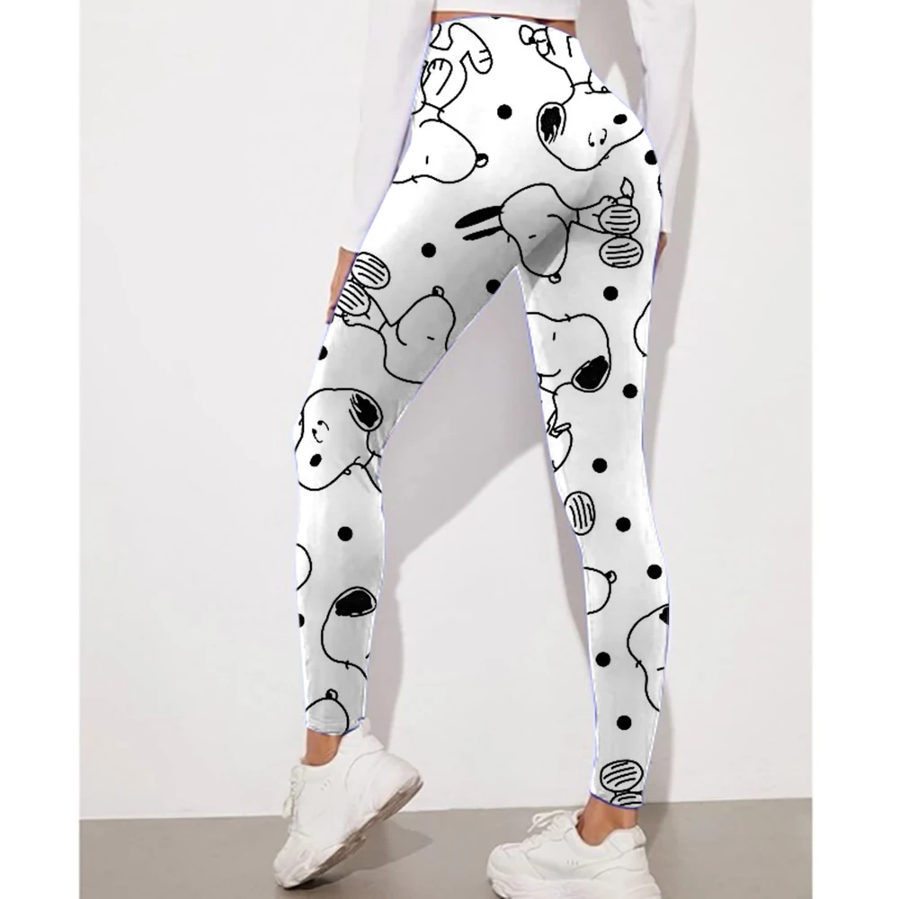 20 pantaloni a matita elasticizzati a vita alta con stampa Snoopy da donna color caramello pantaloni skinny casual in cotone leggings femminili ﻿