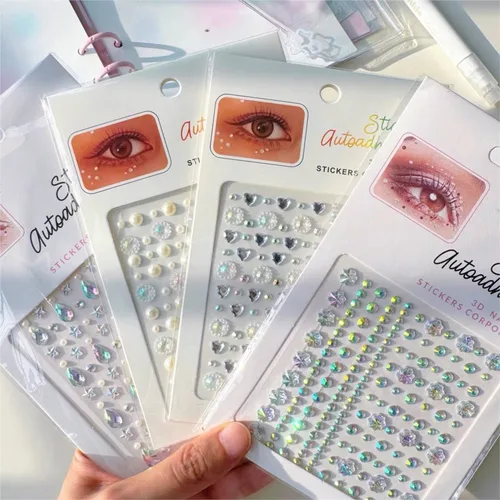 Imagen 2 del producto Gemas autoadhesivas ostentosas para cara/cuerpo, pegatinas 3D de estrella/luna/corazón/redonda para tatuajes temporales AB/transparente/rojo/azul, joyería para uñas