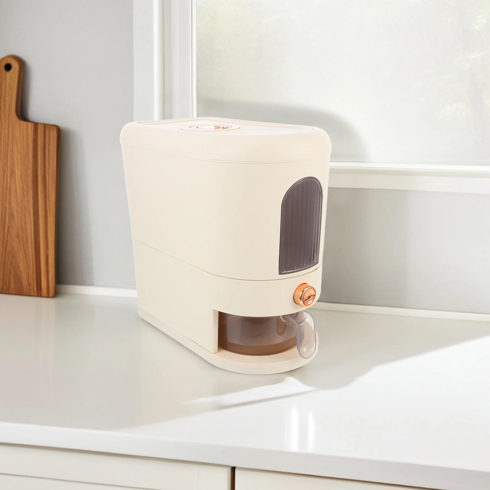 

Rice Storage Container Airtight Grain Dispenser with Measuring Function Transparent Food Storage for Kitchen Rice Container