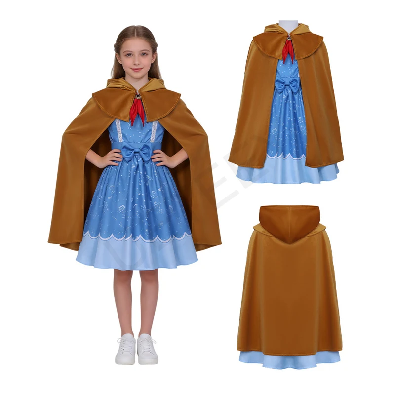 Costume de cosplay Holly Wheeler pour filles et femmes, Monster Things Season 5, robe bleue, cape marron, pour Halloween, Comic-Con, fête