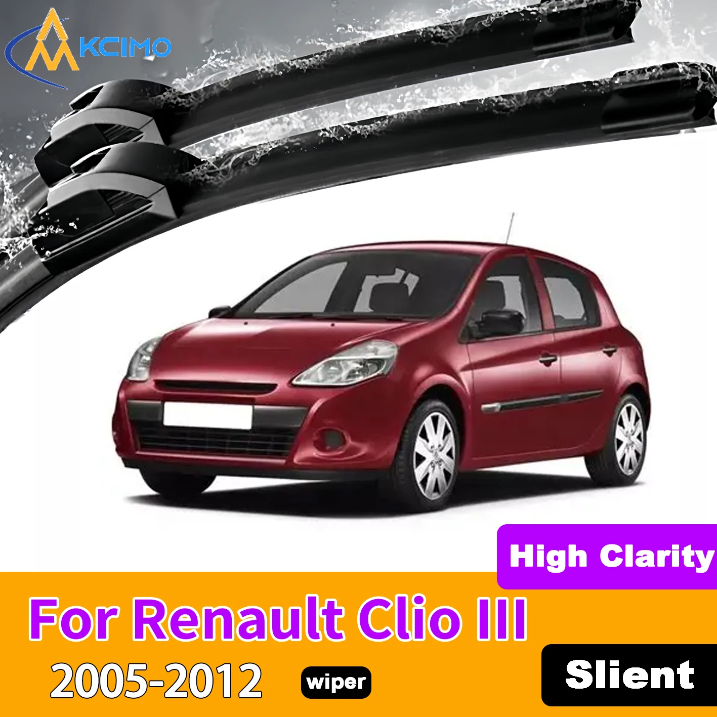 

KCIMO 2PCS Front Windshield Wiper Blades For Renault Clio 3 III 2005-2012 Rubber Full Coverage Wiping Silent Wiper Blades