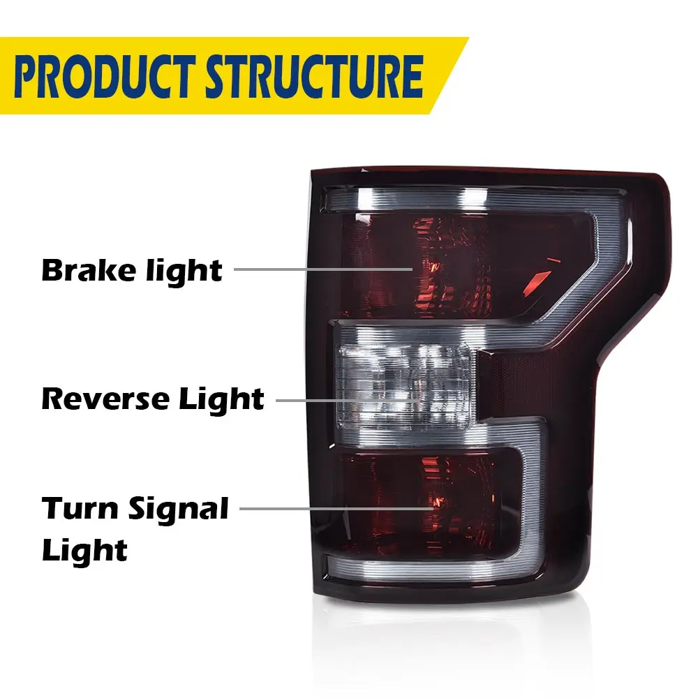 مجموعة مصابيح خلفية مع مصابيح خلفية للسائق الأيسر والجانب الأيمن للركاب أحمر داكن متوافق مع Ford F150 2018 2019 2020 #3