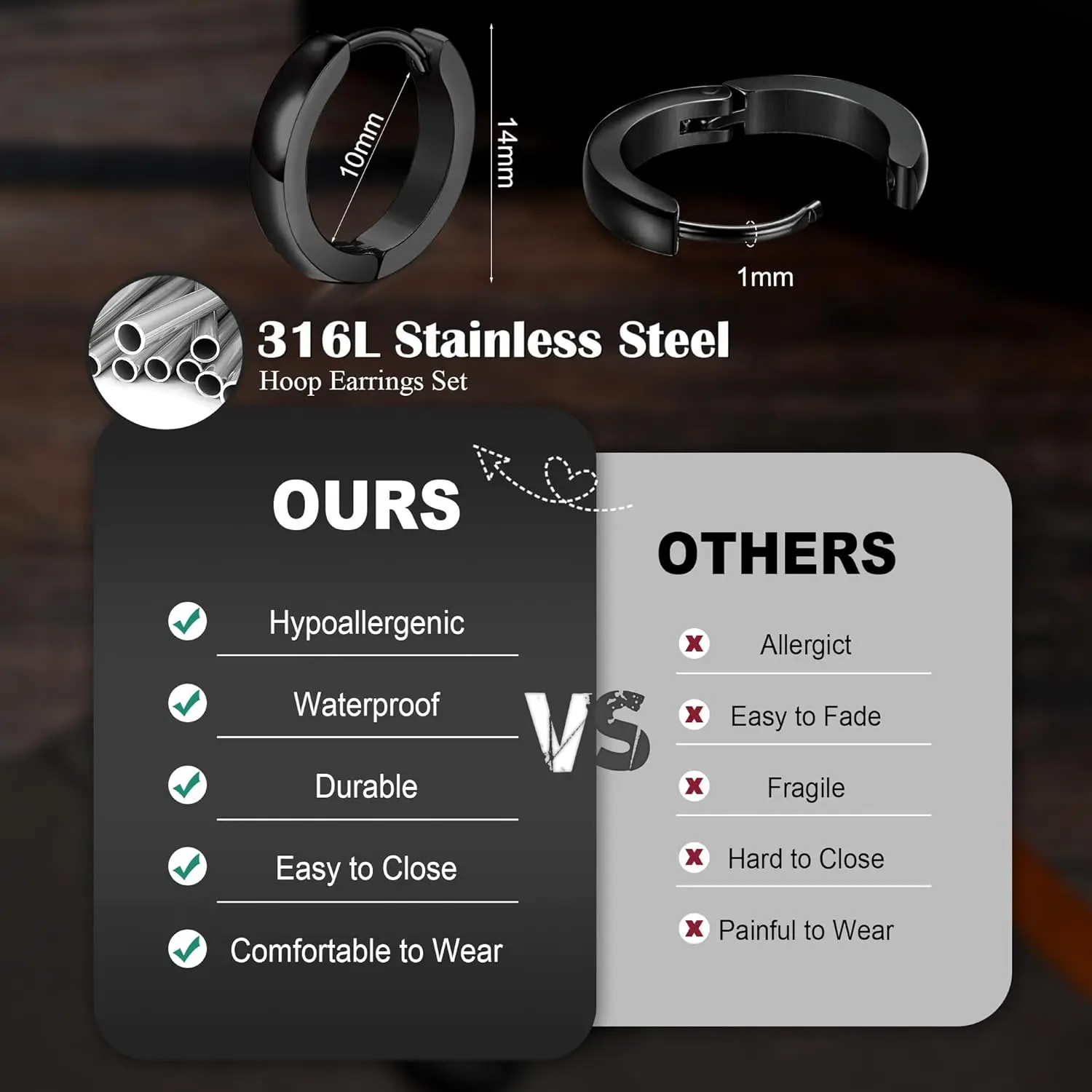 Bobisty 6 أزواج هوب طقم من الحلقان للنساء الرجال الفولاذ المقاوم للصدأ القوطية الأطواق Huggie أقراط الكلاسيكية اللولب ثقب المجوهرات هدية #2