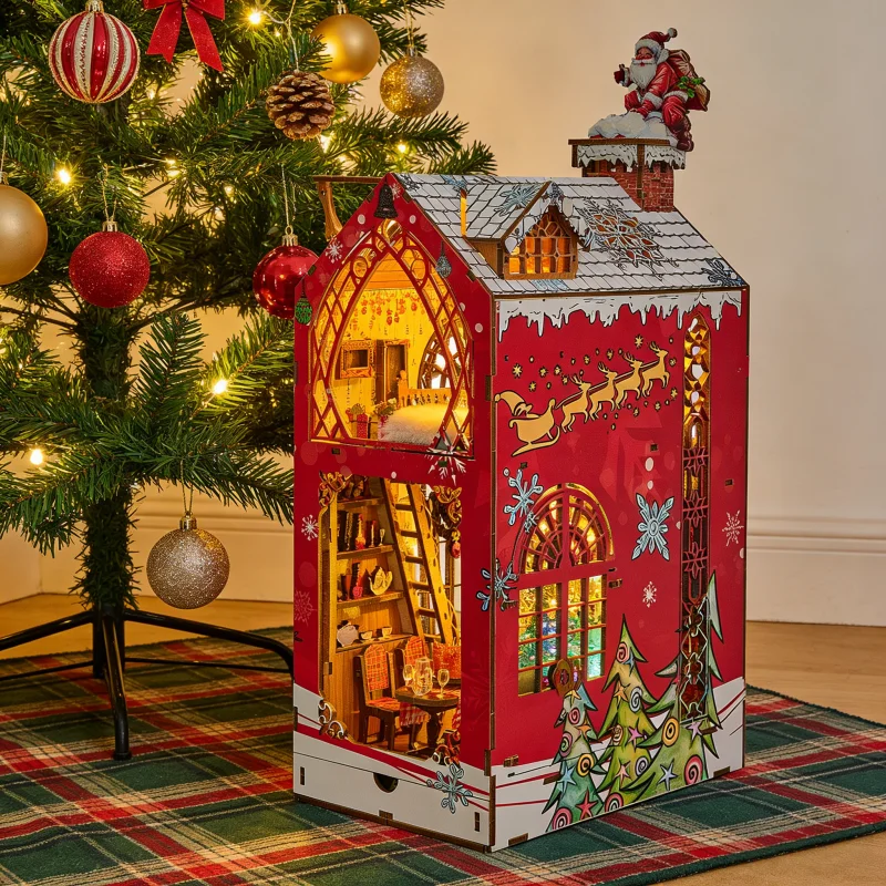 OUZEY Winter Carol Book Nook DIY, 3D Śnieżny Dom na Zimną Noc, Świąteczny Model Miniaturowy dla Nastolatków