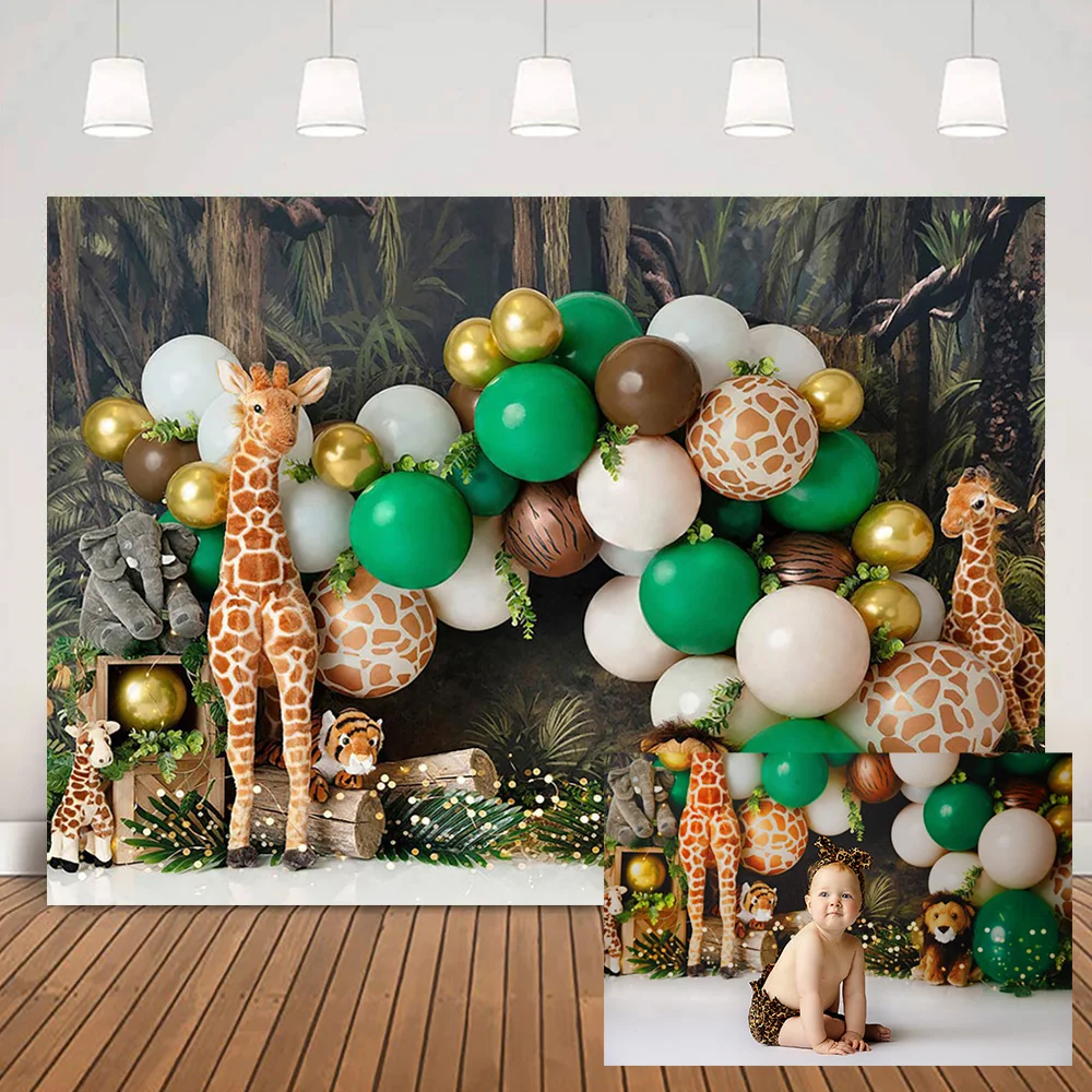 

Jungle Kids Cake Smash Backdrops Safari Animals Balloons Baby Birthday Party Background Woodland Forest Portrait Photography