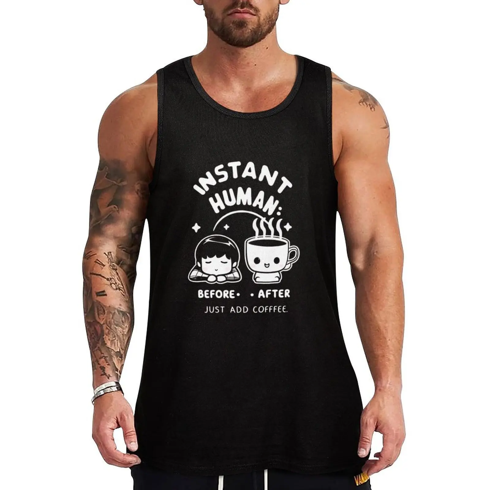 Instant human: just add coffee - Kawaii Tank Top Fitness Tank Top Lightweight Breathable Gym Shirt