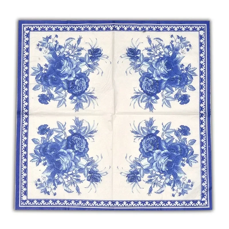 10/20pcs/Pac Blue Classic Gardenia Colourful Printed Napkin Wedding Facial Napkin Placemat Wine Glass Flower Arrangement Paper