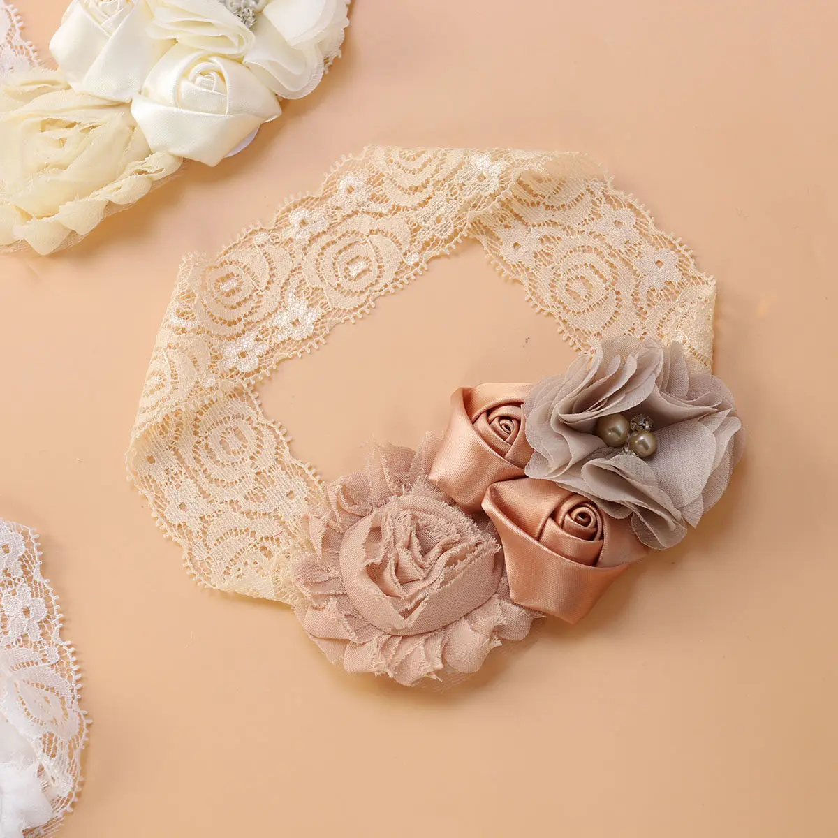 

4Pcs Baby Lace Headbands Elastic Ribbon Flower Headwraps for Newborns Baptism Christening Hair Bows Girls Accessories