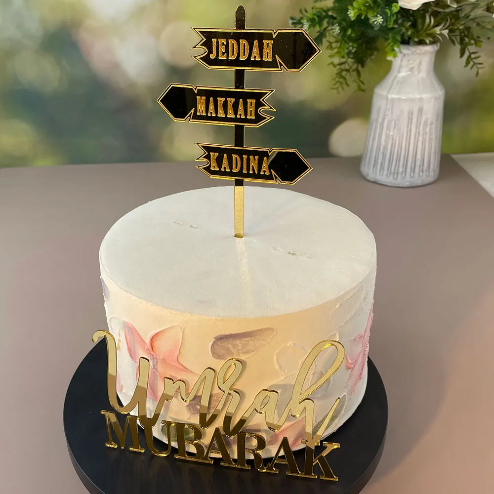 Personalized Mubarak Custom Name 3-Piece Cake Decoration Acrylic Custom Gold Mirror Suitable For Multi-Layer Cake Decoration