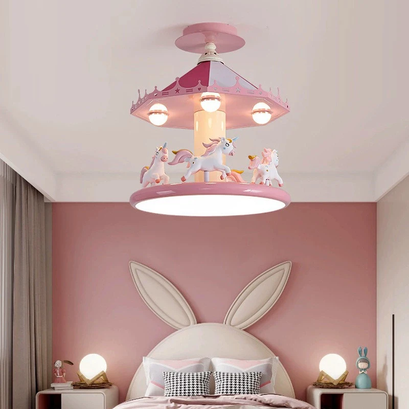 Princess Room Girl Bedroom Ceiling Lights Pink Carousel Lamp LED Romantic Warm Nursery Baby Room Children's Room Ceiling Lamps