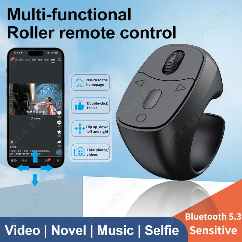 Roller Fingertip Ring Remote Control Wireless Bluetooth Portable Mobile Selfie Mice Video Automatic Page Turner Browsing Ring