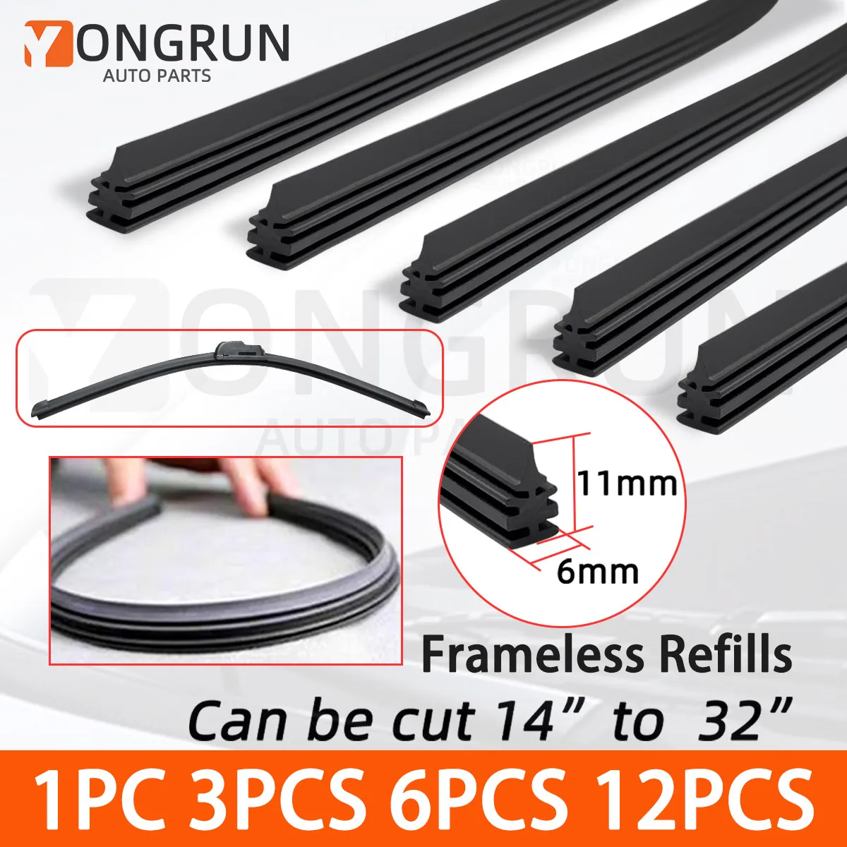 1PC 3PCS 6PCS 12PCS Car Wiper Rubber Strips Can Cut Wiper Replacement Parts 14