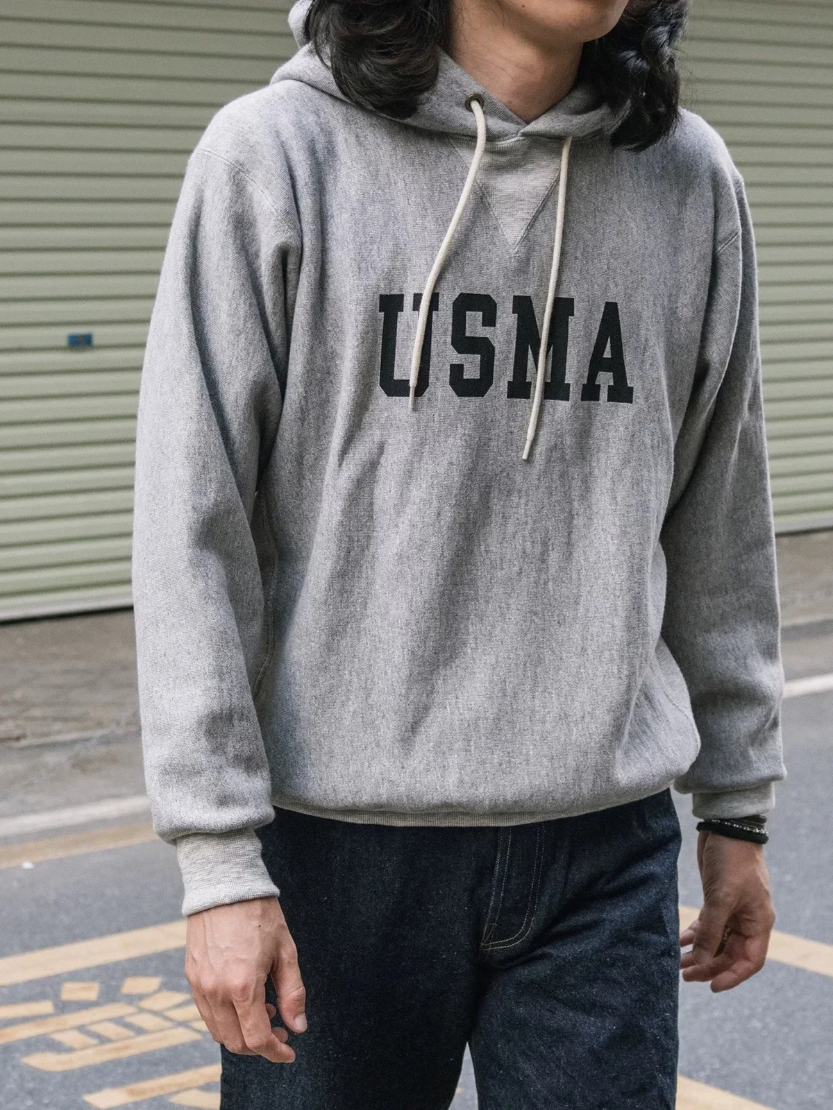 Rugged Bronson USMA Hoodie College Pullover American Casual Style Men Sweatshirt in Grey