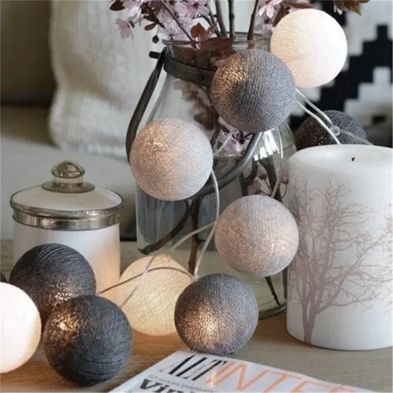 6CM Cotton Balls Garland LED String Lights Outdoor Christmas Tree Night Lamp Patio Home Party Holiday Bedroom Wedding Decoration