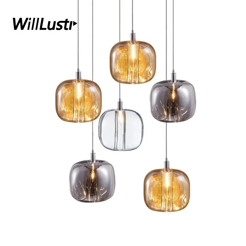 

Solid K9 Crystal Glass Pendant Lamp Clear Amber Smoke Apple Hotel Bar Living Bedroom Suspension Ceiling Chandelier Hanging Light