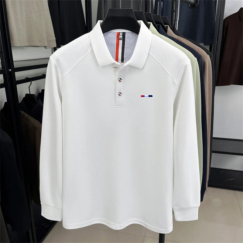 Hochwertiges Herren-Polohemd mit langen Ärmeln, Revers und Knöpfen, exquisites Muster, Stickerei, Herbst, neu, vielseitig, Business-Casual-Herrenbekleidung – Detail 7