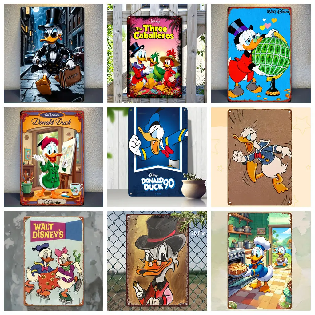

Miniso Donald Duck Diverse Tin Sign Decor Wall Decor Art Wall Mural Room Decoration Decor Retro Metal Sign Plate Bar Posters