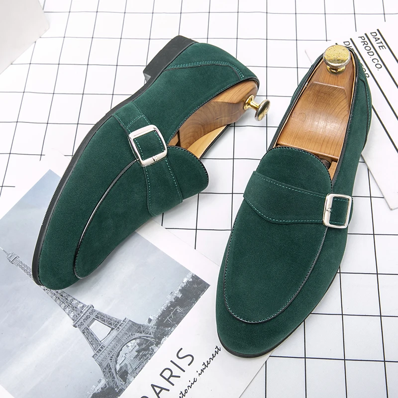 Italian Style Men\'s Casual Shoes Green Comfortable Fashion Luxury Casual Shoes Men\'s Leather Shoes Suede Loafers Large Size 38-4