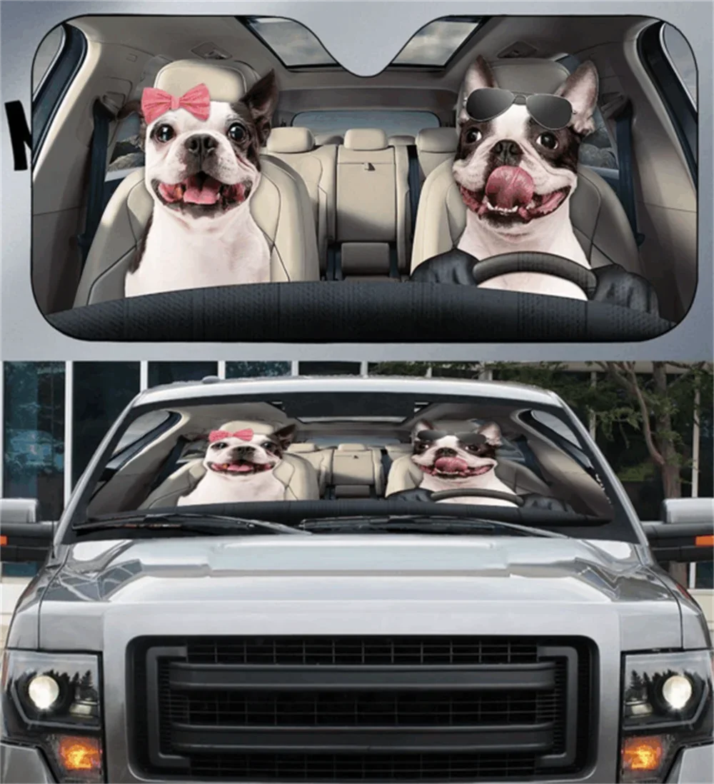 Boston Terrier Design Car Shade Front Window Sunshade Protect Sedan Interior Block Sun Glare Durable Foldable Windscreen Covers