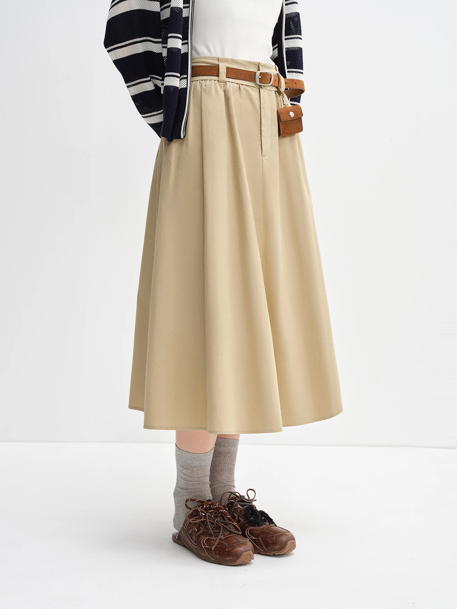 DUSHU Women's Wide Waist High Waist A-line Skirt 2025 Autumn New Arrival Casual Workwear Style Skirt for Women 25DS83134