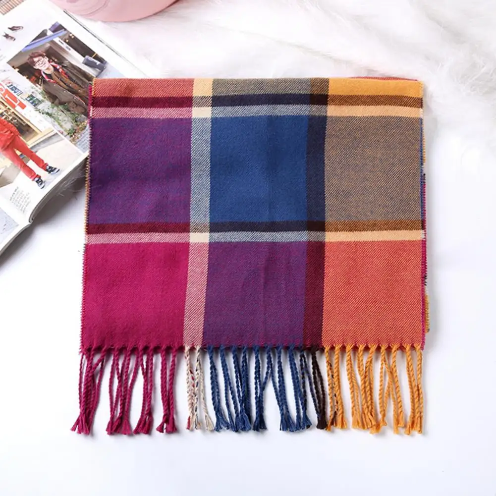 Men Plaid Scarf Long Style Scarf Stylish Plaid Pattern Men's Scarf with Tassel Trim Long Wrap Imitation Cashmere for Wear