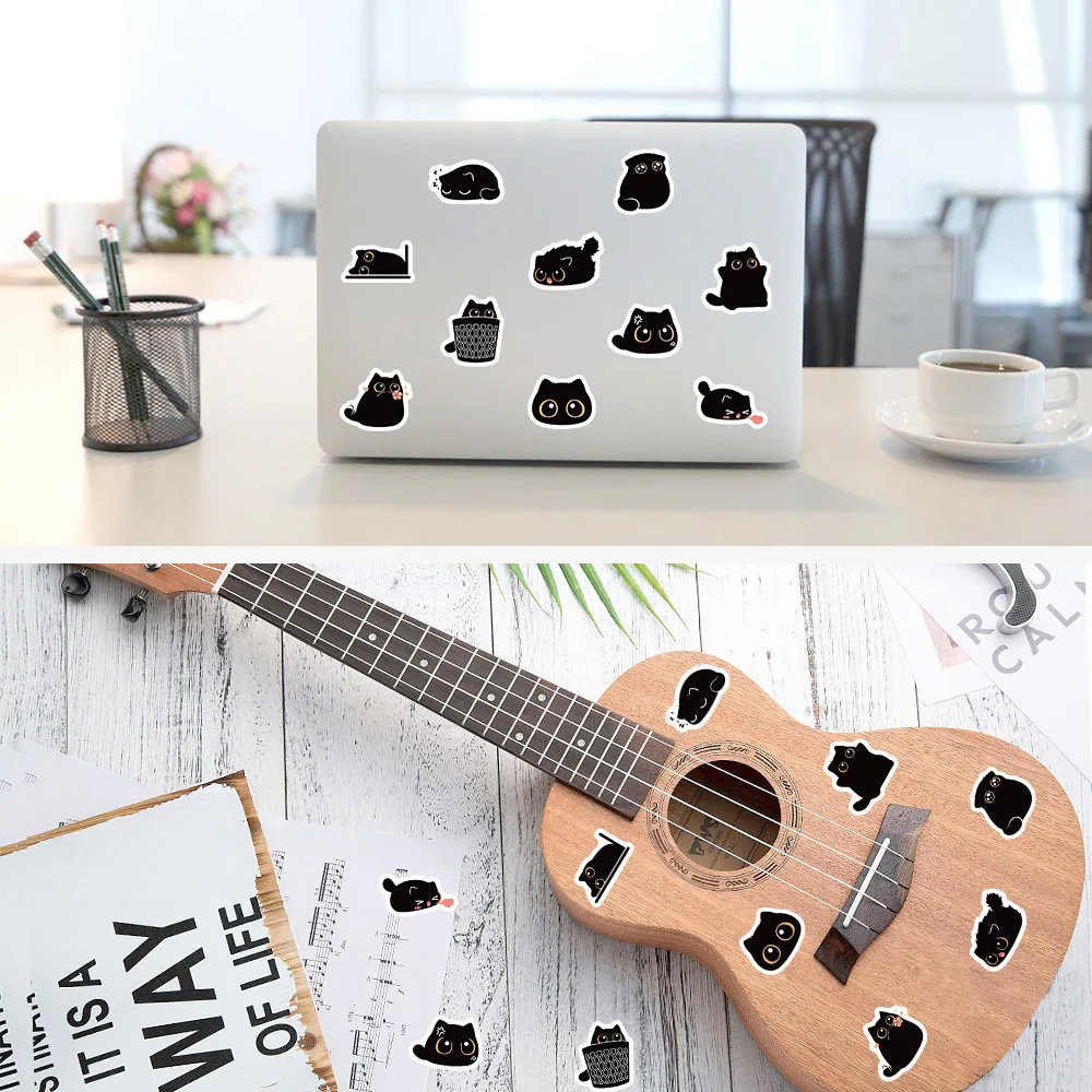 500 pçs/rolo bonito gato preto rolo adesivo dos desenhos animados engraçado gatinho graffiti decalque à prova dwaterproof água crianças brinquedo presente para guarda-roupa mesa diário