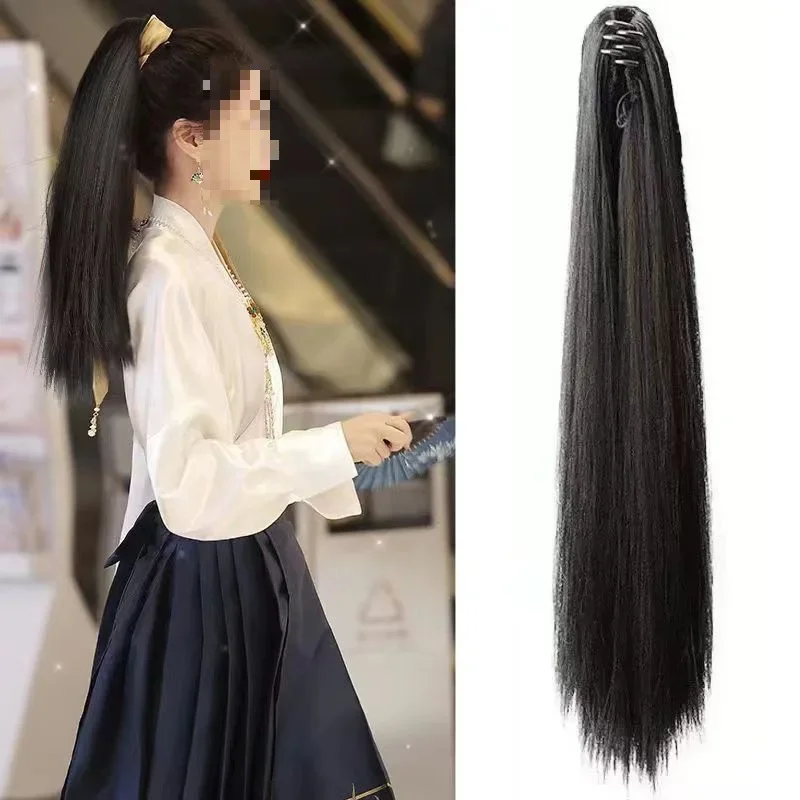 Black high ponytail versa hair sideburns simulation hair fluffy ultra long ponytail braid cosy style wig