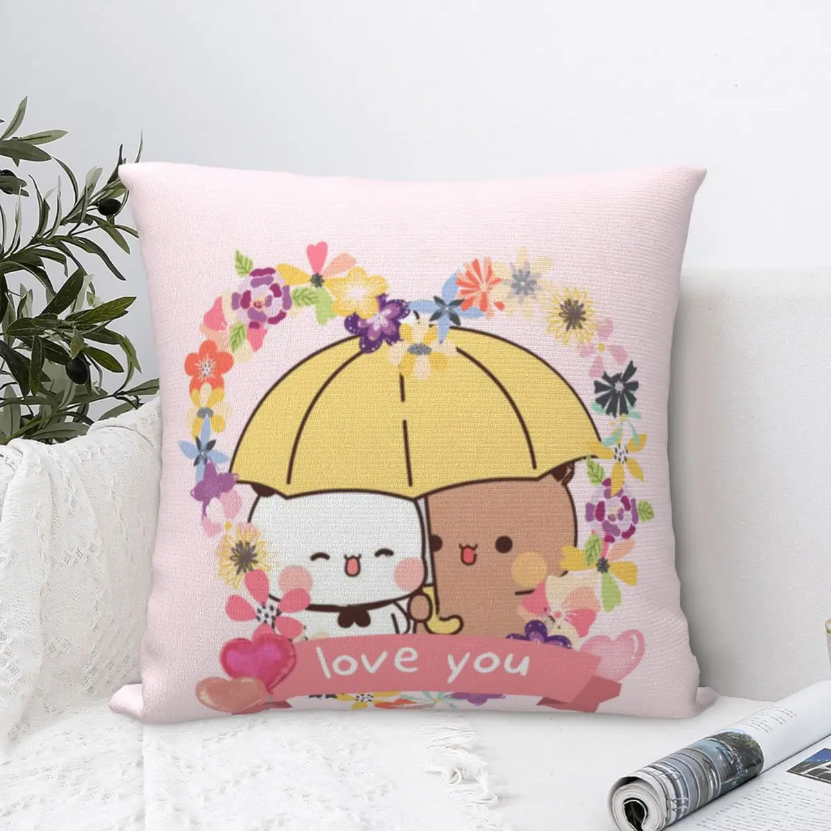 Bubu And Dudu Pillow Cover Pink Bear Love Square Pillow Case Cushion Cover Novelty Pillowcases For Chair Sofa Home Decoration