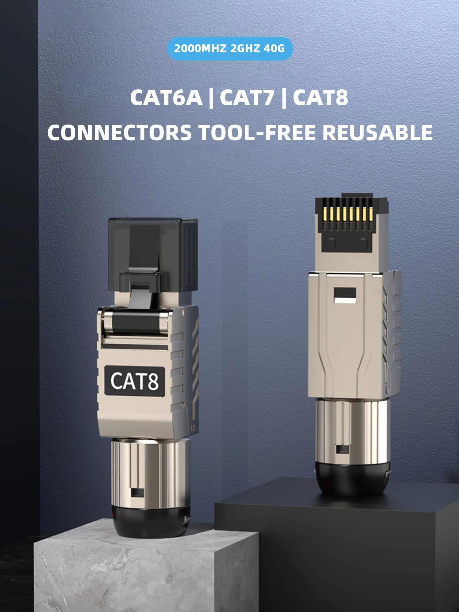 ZoeRax RJ45 Cat8 Cat7 Cat6A Steckverbinder, Werkzeugfreie Metall-RJ45-Stecker, 2000MHz 40G LAN-Kabel 22AWG - 24AWG – Detail 1