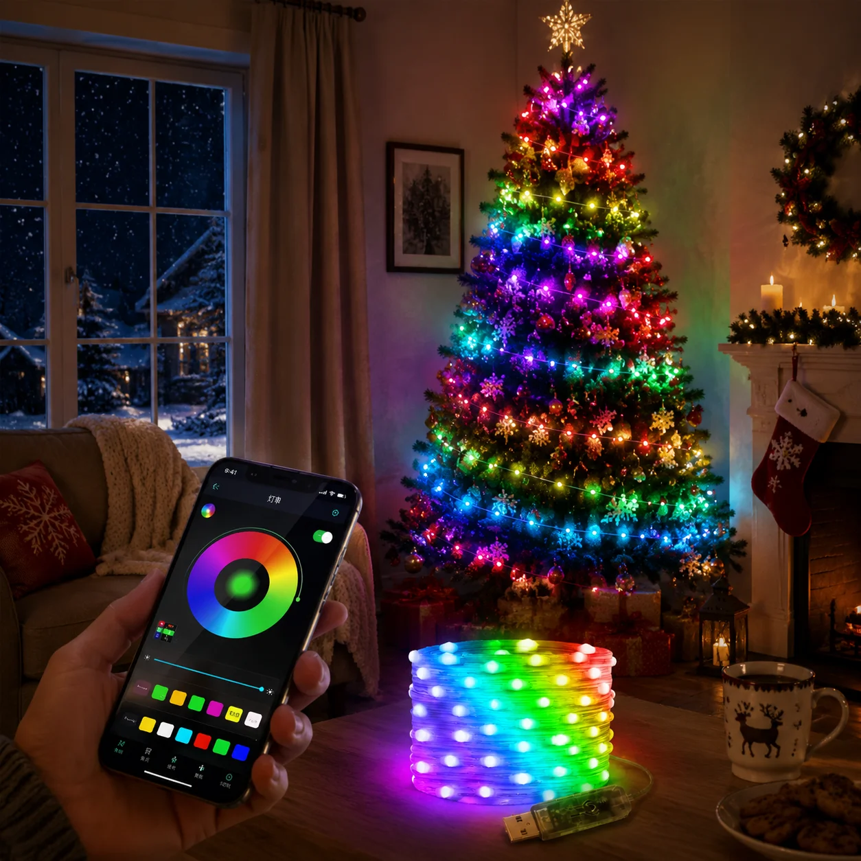 Bluetooth Smart LED Strip Lights RGB Color Changing USB Music Lights for Home Bedroom Christmas Decoration