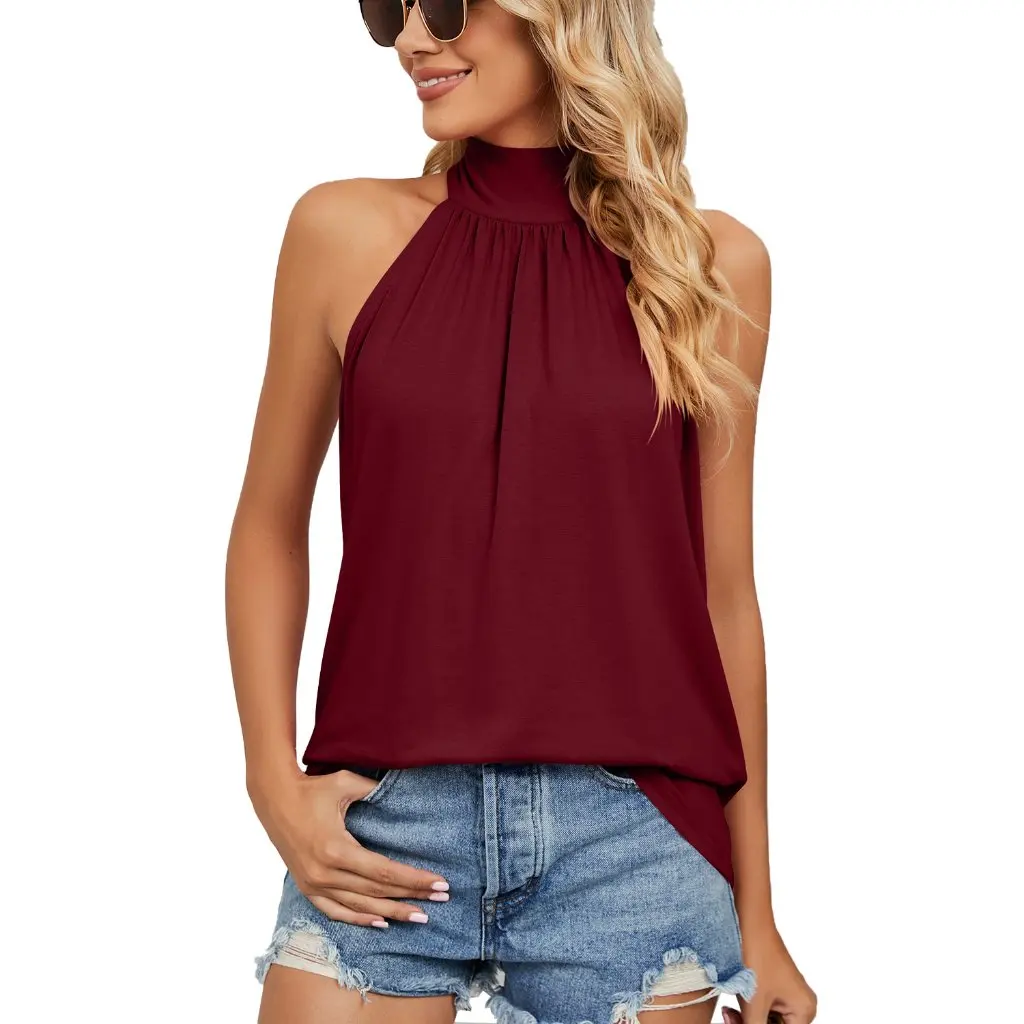 

Women's Solid Color Knitted Vest T-Shirt Jacket with Neck Lace-Up Detail Fashion Summer New