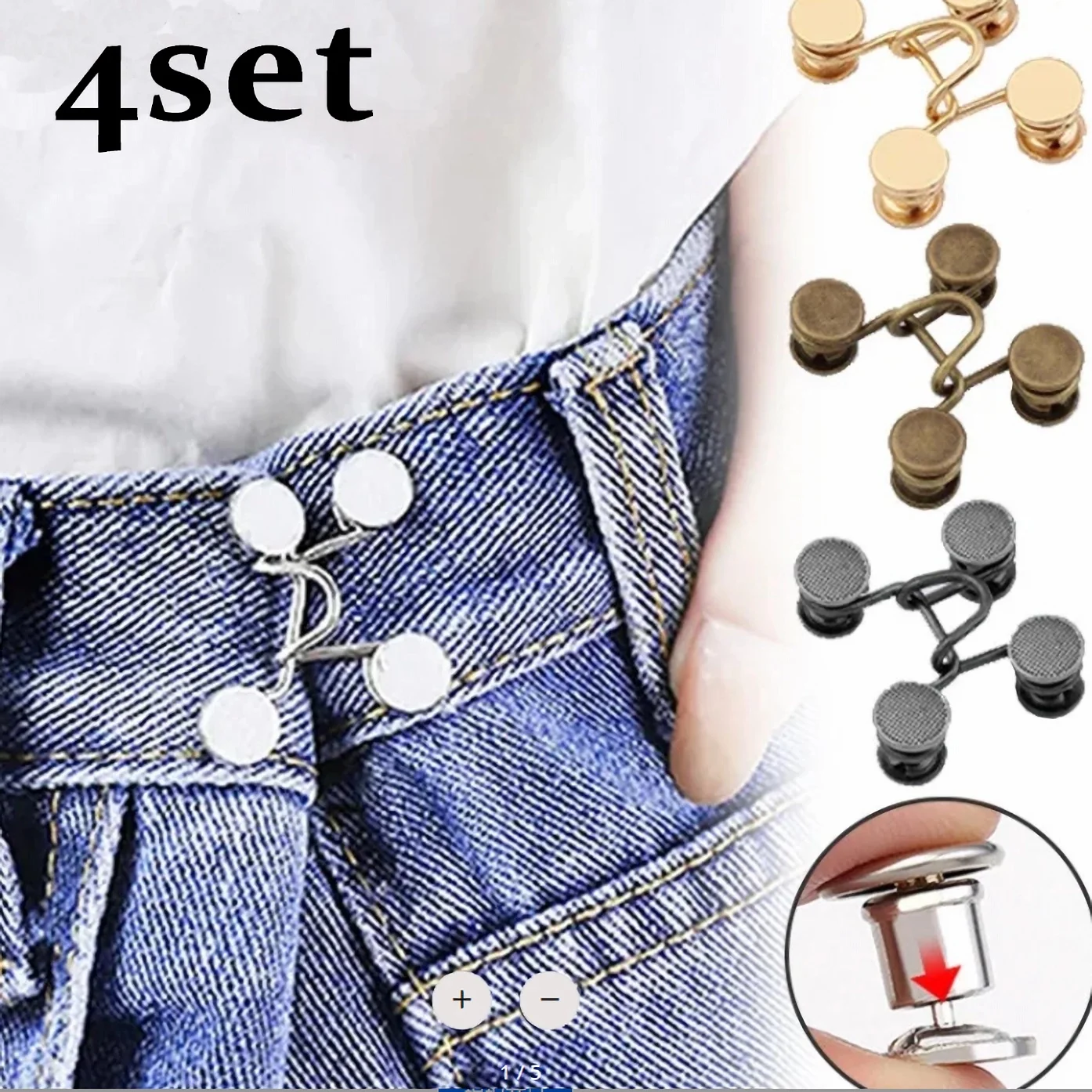 4 Set Pant Waist Tightener Pants Tightener for Waist, No Sewing for Women Jeans Button Pins