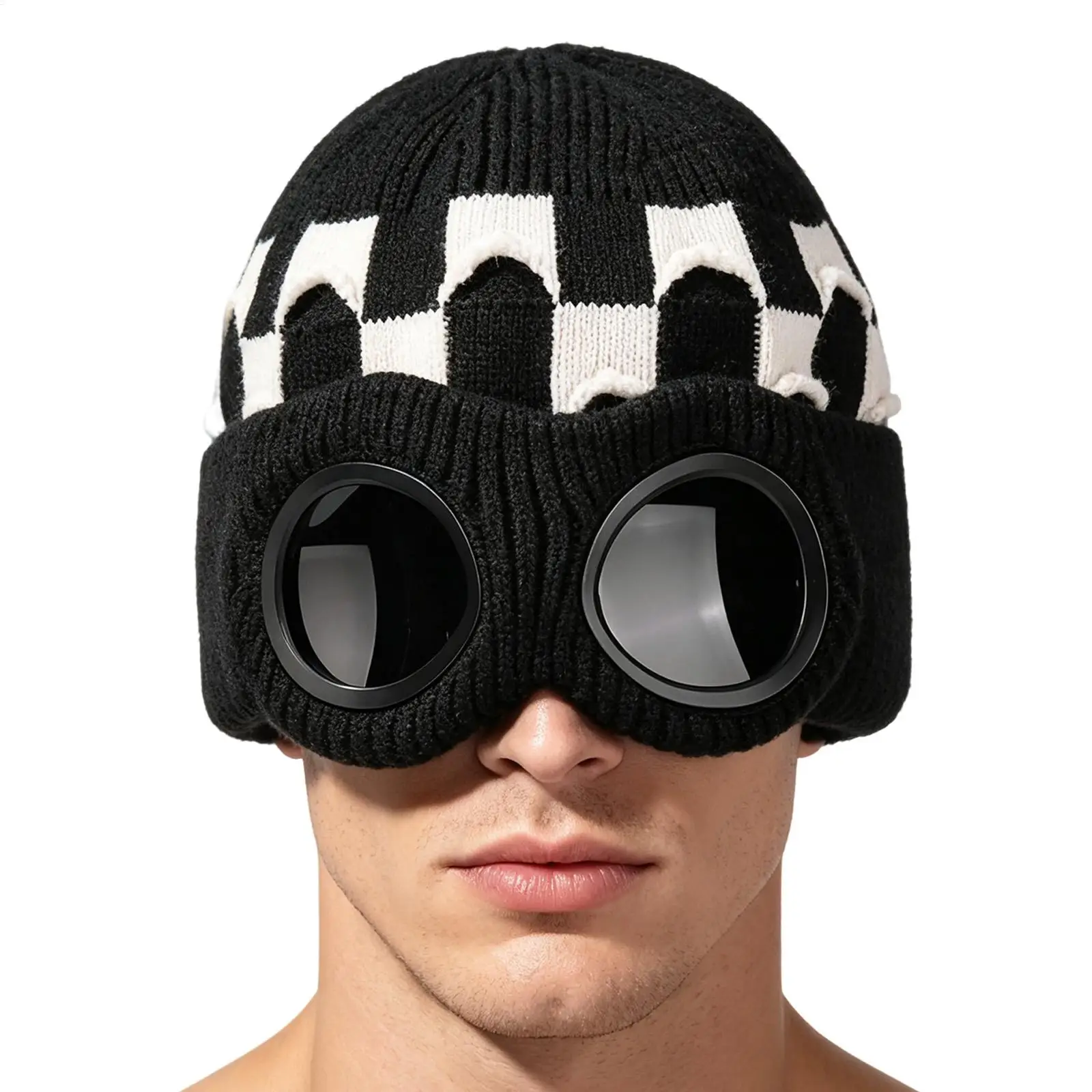 Knitted beanie with goggles Windproof Winter Warmer Ski Beanies  Soft Warm Anti-slip Ear Protection Garros Unisex Knitted Cap