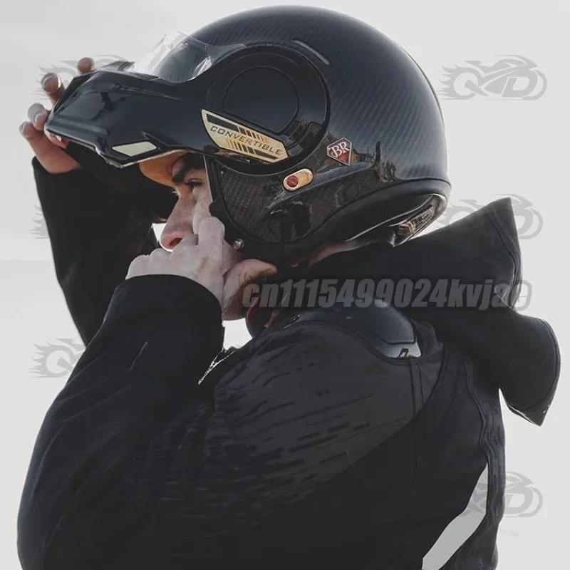 BEON Motorcycle Carbon Fiber Helmet with Dual Lenses for Men and Women in All Seasons, ECE DOT Certified Motorcycle Flip Helmet