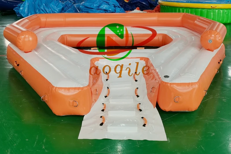 6-10 Person Inflatable Water Raft Pool Tropical Tahiti Ocean Floating Island, Large Inflatable Water Floating Islands