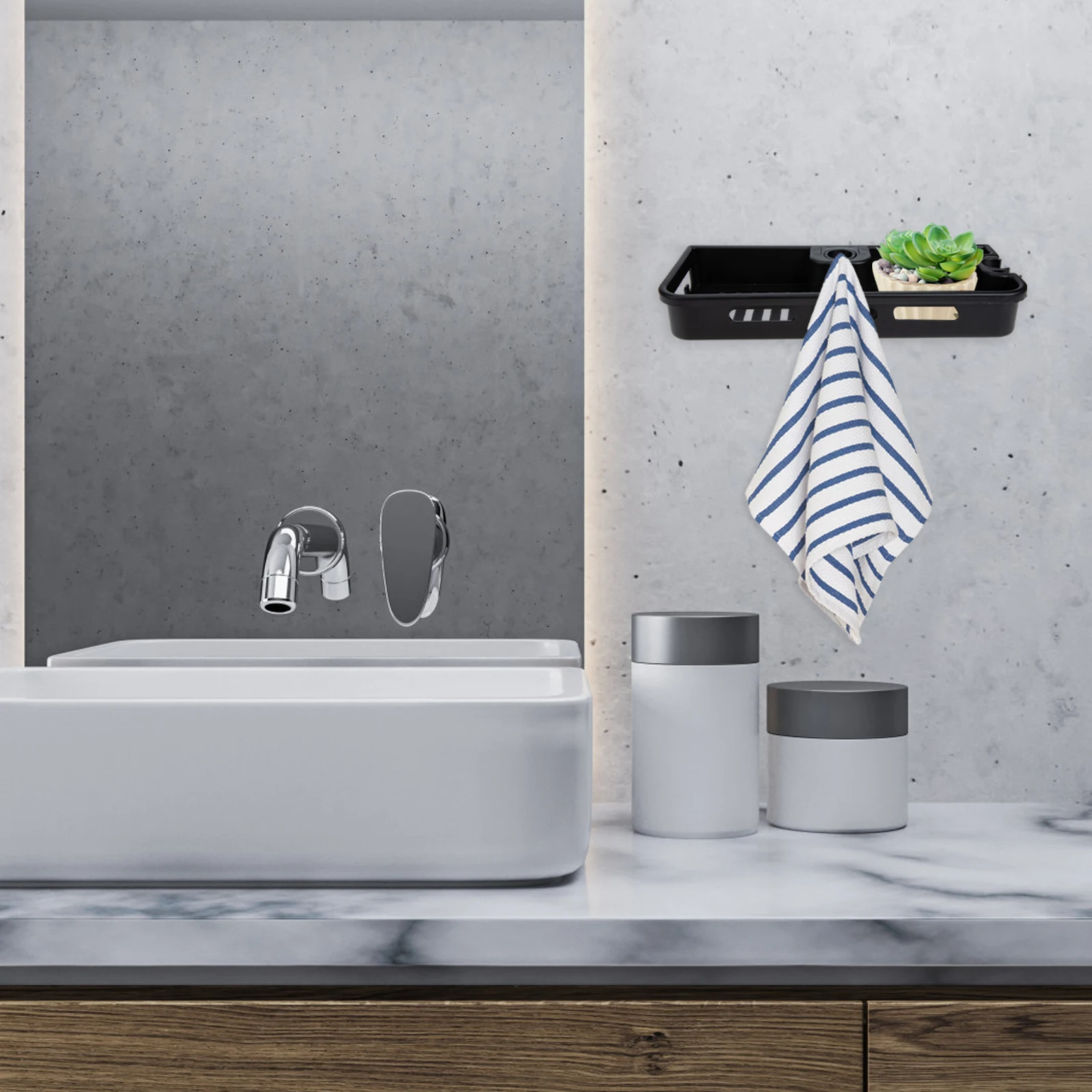 

2Pcs Shower Bar Large Capacity Plastic Bathroom Storage Rack Black Accessories Punch Free Shelf Soap Holder