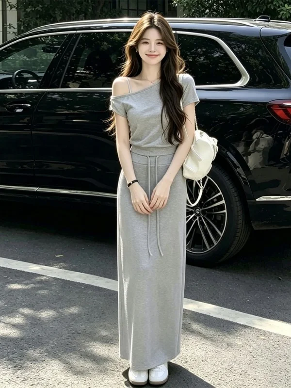 Korean Style Gentle Women's Summer 2026 High Waist Short Sleeve Top And Half Skirt Two-Piece Set Slimming Effect Fashionable