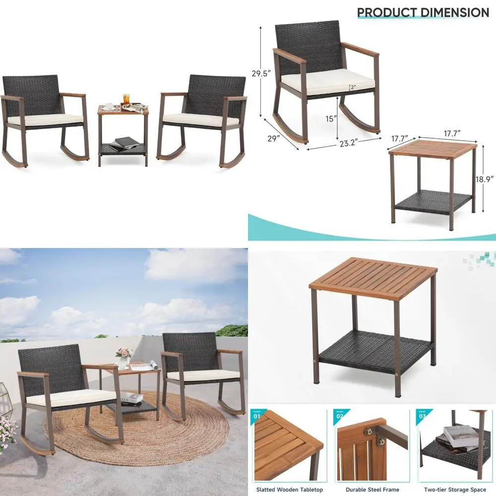 

Плетеный набор бистро из 3 предметов с двухуровневым столом для небольшого патио, стульями для крыльца