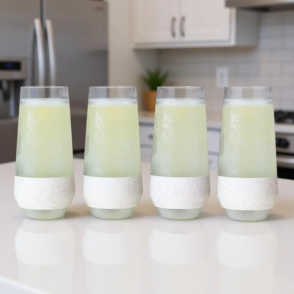 

Champagne Lutes, Reusable Double Walled Stem, Sparkling Wine Glasses Drinking Set, Plastic, 9oz, Set of 4, Glitter