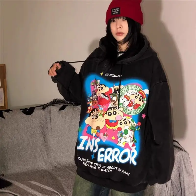 

Anime Crayon Shin Chans New Long Sleeved Top Bandai Autumn Kawaii Creative Cartoon Printed Men Women Round Neck Loose Jacket